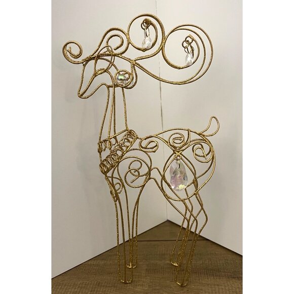 VNT Gold Wire Reindeer With Crystal Accents 10" Christmas Glitter - Picture 1 of 4